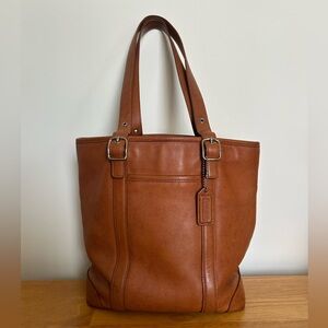 Vintage Coach British Tan Leather Tote with Signature Hangtag